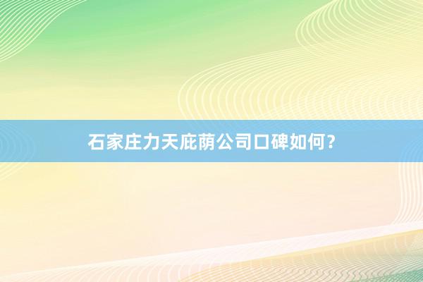 石家庄力天庇荫公司口碑如何？